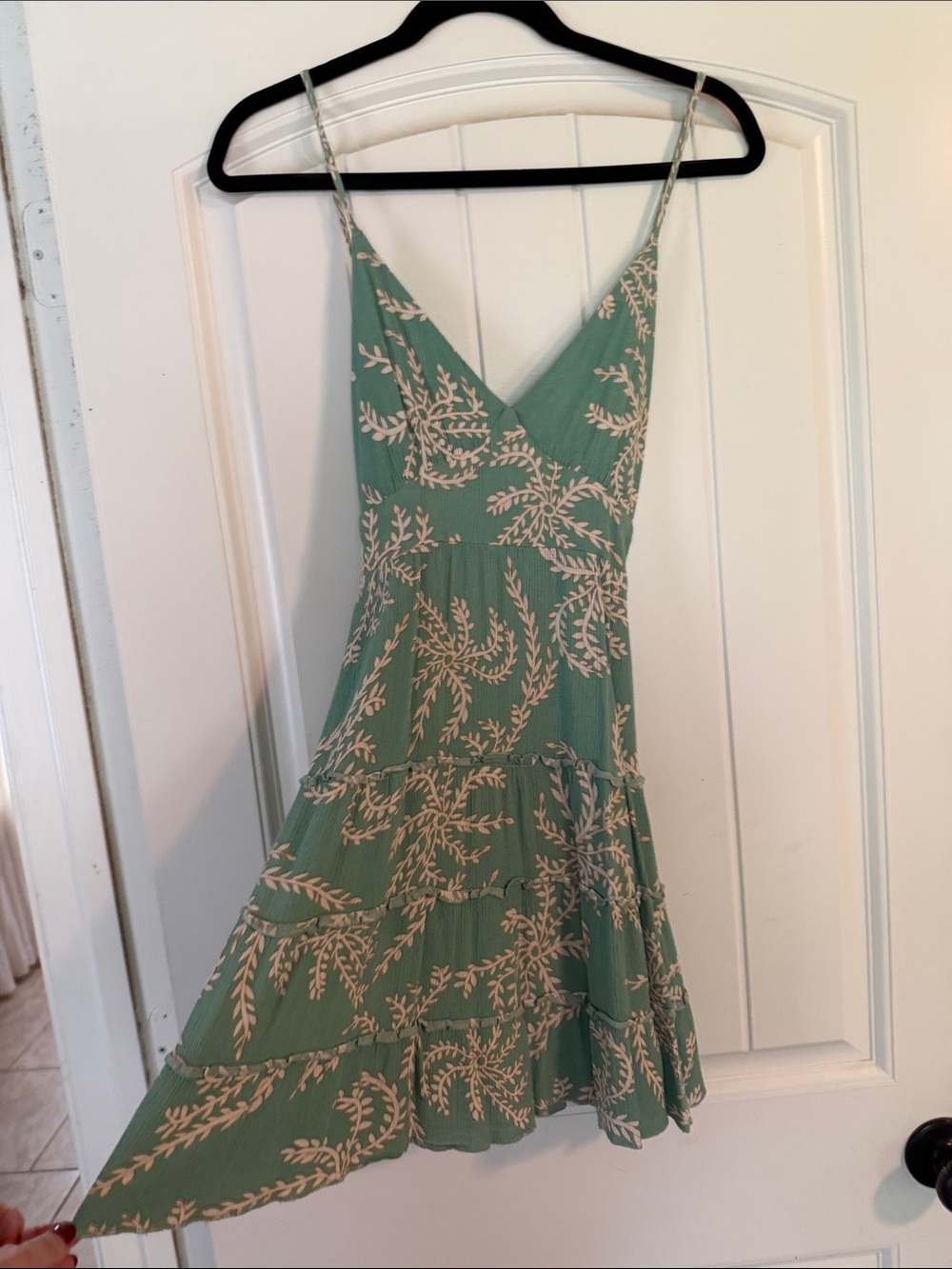 Simple Mint Green Floral Spaghetti-Strap Mini Dress